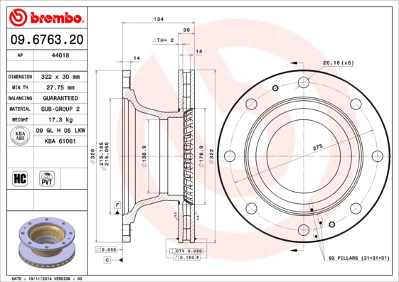 BREMBO Első féktárcsa 09.6763.20_BREMBO