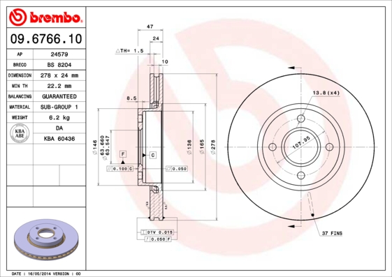 BREMBO Első féktárcsa 09.6766.10_BREMBO