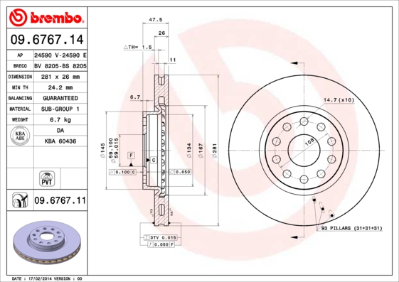 BREMBO Első féktárcsa 09.6767.11_BREMBO