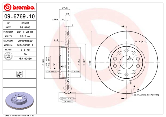 BREMBO Első féktárcsa 09.6769.10_BREMBO