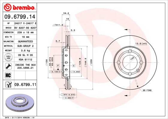 BREMBO Első féktárcsa 09.6799.11_BREMBO