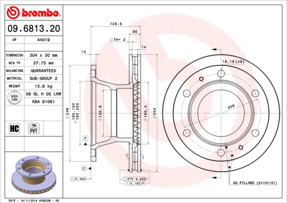 BREMBO Hátsó féktárcsa 09.6813.20_BREMBO