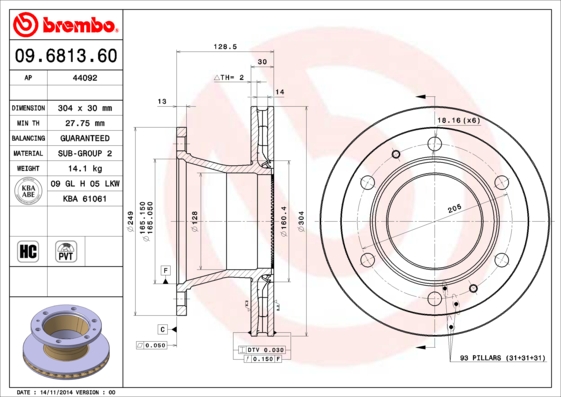 BREMBO Hátsó féktárcsa 09.6813.60_BREMBO