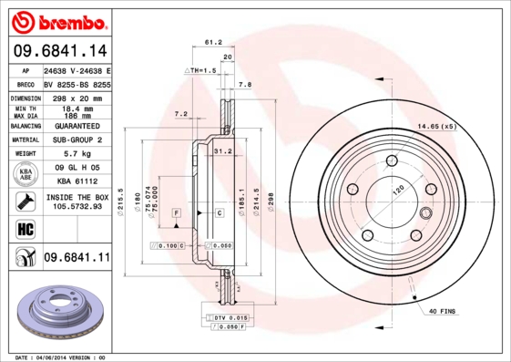 BREMBO Hátsó féktárcsa 09.6841.11_BREMBO