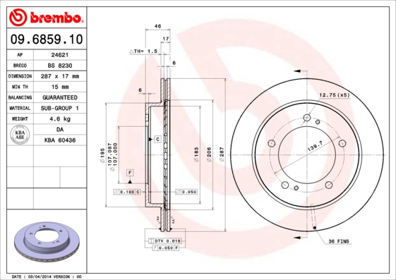 BREMBO Első féktárcsa 09.6859.10_BREMBO