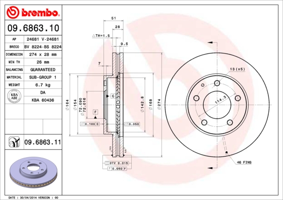 BREMBO Első féktárcsa 09.6863.11_BREMBO