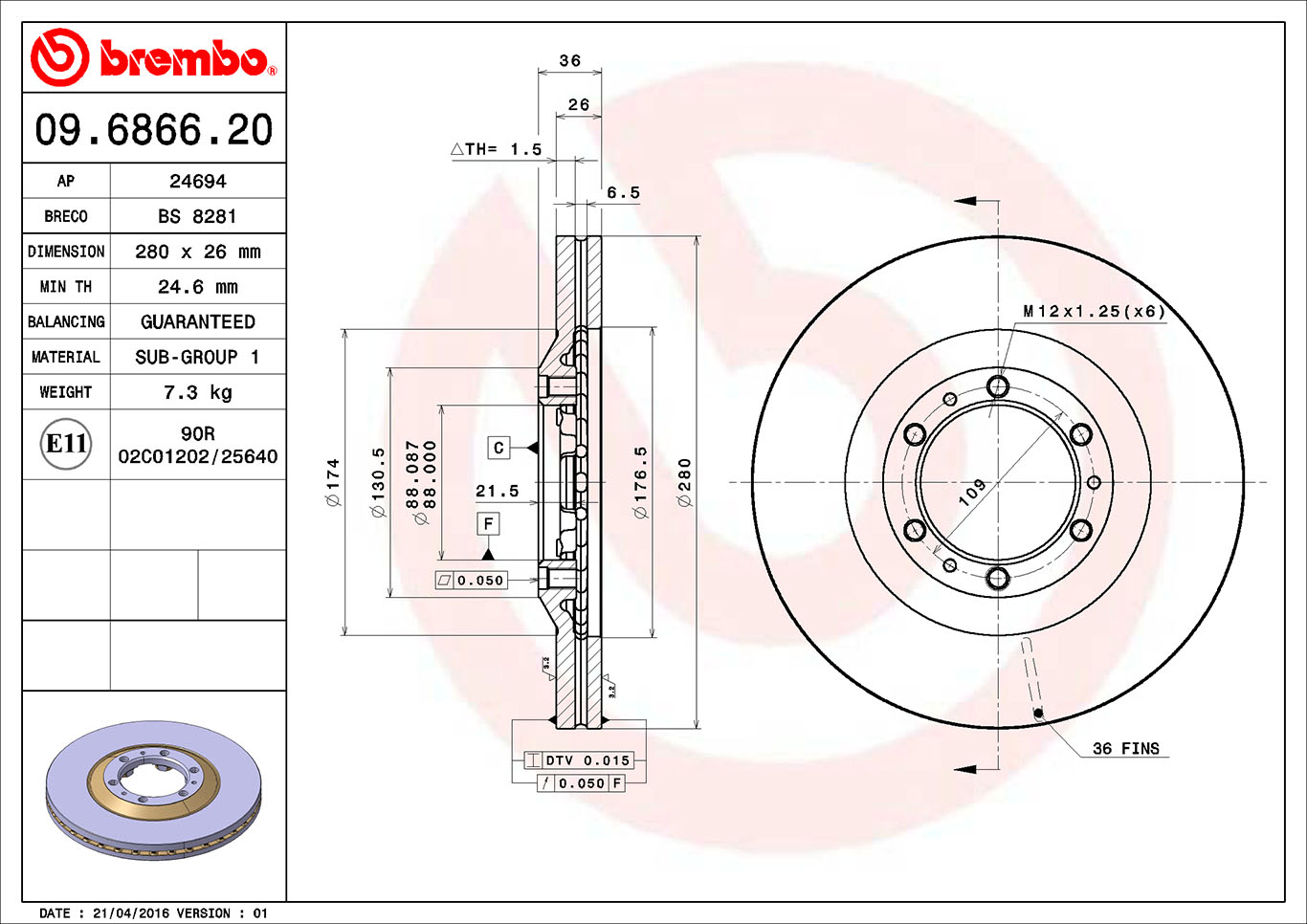 BREMBO Első féktárcsa 09.6866.20_BREMBO