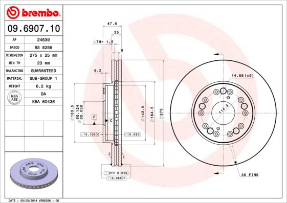 BREMBO Első féktárcsa 09.6907.10_BREMBO