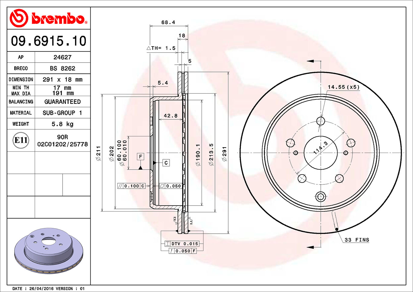 BREMBO Hátsó féktárcsa 09.6915.10_BREMBO