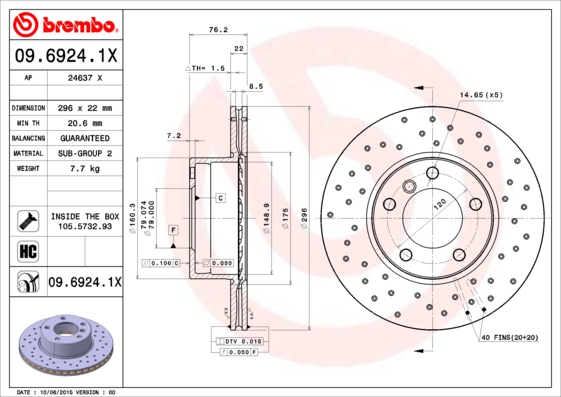 BREMBO Első féktárcsa 09.6924.1X_BREMBO