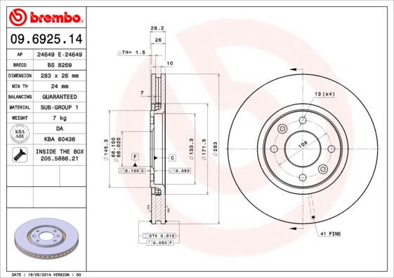 BREMBO Első féktárcsa 09.6925.14_BREMBO