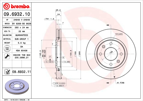 BREMBO Első féktárcsa 09.6932.11_BREMBO