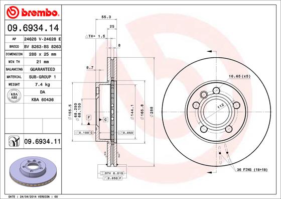 BREMBO Első féktárcsa 09.6934.14_BREMBO