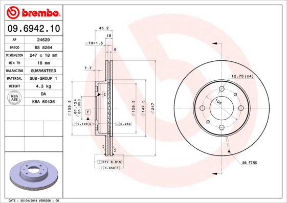 BREMBO Első féktárcsa 09.6942.10_BREMBO