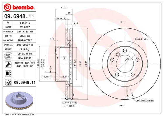 BREMBO Első féktárcsa 09.6948.11_BREMBO