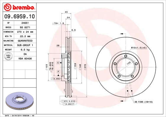 BREMBO Első féktárcsa 09.6959.10_BREMBO