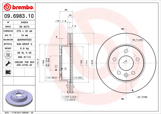 BREMBO Első féktárcsa 09.6983.10_BREMBO