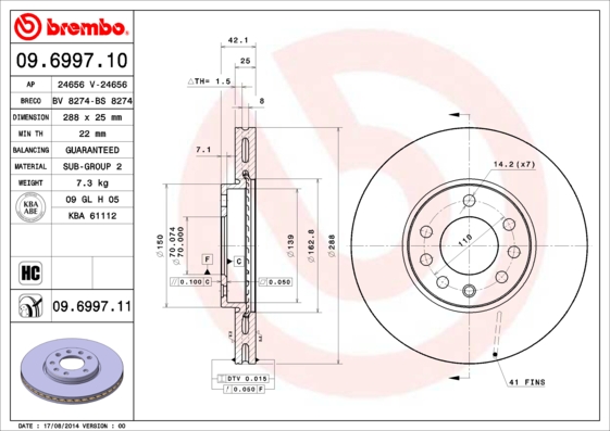 BREMBO Első féktárcsa 09.6997.11_BREMBO