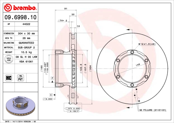 BREMBO Első féktárcsa 09.6998.10_BREMBO