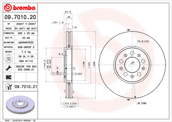 BREMBO Első féktárcsa 09.7010.21_BREMBO