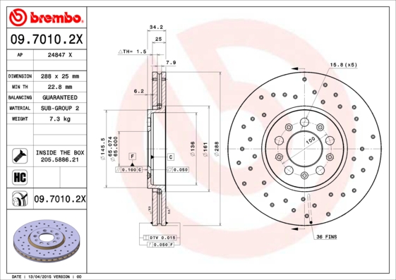 BREMBO Első féktárcsa 09.7010.2X_BREMBO