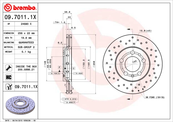 BREMBO Első féktárcsa 09.7011.1X_BREMBO