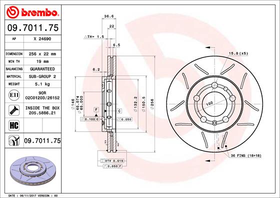 BREMBO Első féktárcsa 09.7011.75_BREMBO