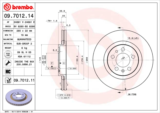 BREMBO Első féktárcsa 09.7012.11_BREMBO