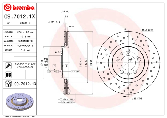 BREMBO Első féktárcsa 09.7012.1X_BREMBO