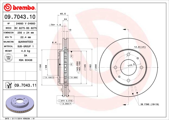 BREMBO Első féktárcsa 09.7043.11_BREMBO