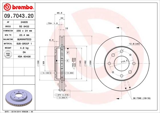 BREMBO Első féktárcsa 09.7043.20_BREMBO