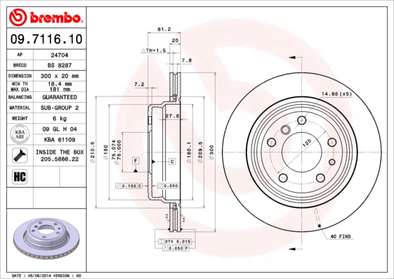 BREMBO Hátsó féktárcsa 09.7116.10_BREMBO