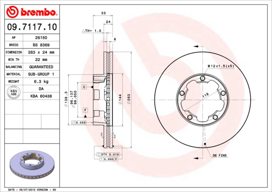 BREMBO Első féktárcsa 09.7117.10_BREMBO