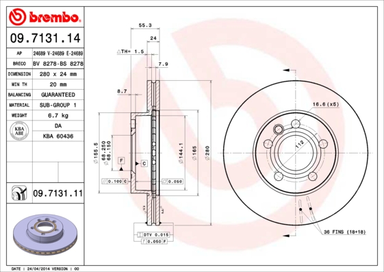 BREMBO Első féktárcsa 09.7131.11_BREMBO