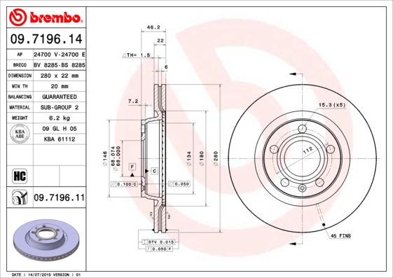 BREMBO Első féktárcsa 09.7196.11_BREMBO