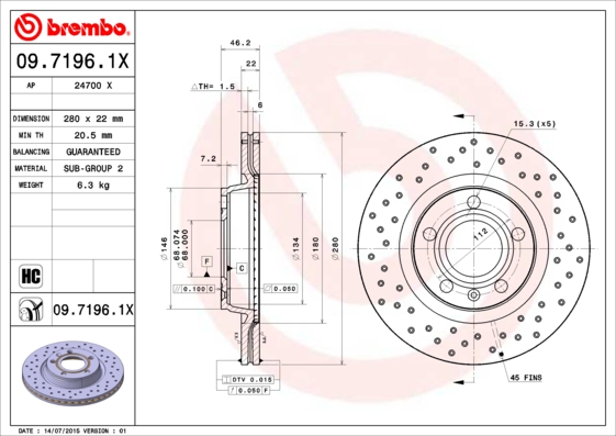 BREMBO Első féktárcsa 09.7196.1X_BREMBO