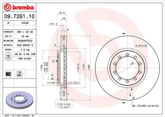 BREMBO Első féktárcsa 09.7261.10_BREMBO