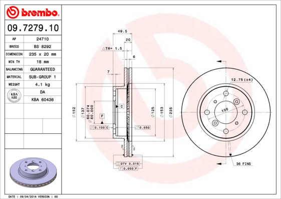 BREMBO Első féktárcsa 09.7279.10_BREMBO