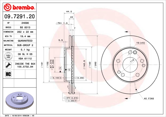 BREMBO Első féktárcsa 09.7291.20_BREMBO