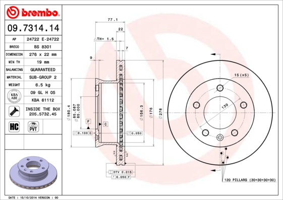 BREMBO Első féktárcsa 09.7314.14_BREMBO