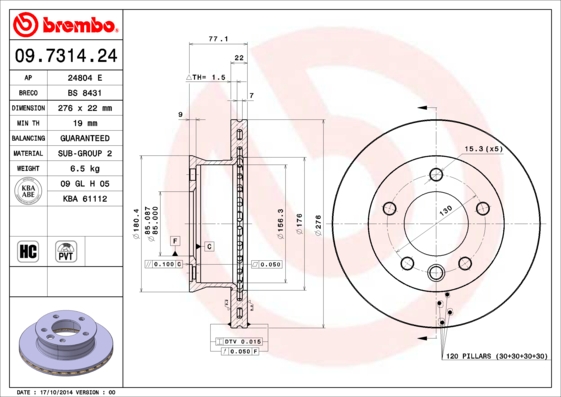 BREMBO Első féktárcsa 09.7314.24_BREMBO