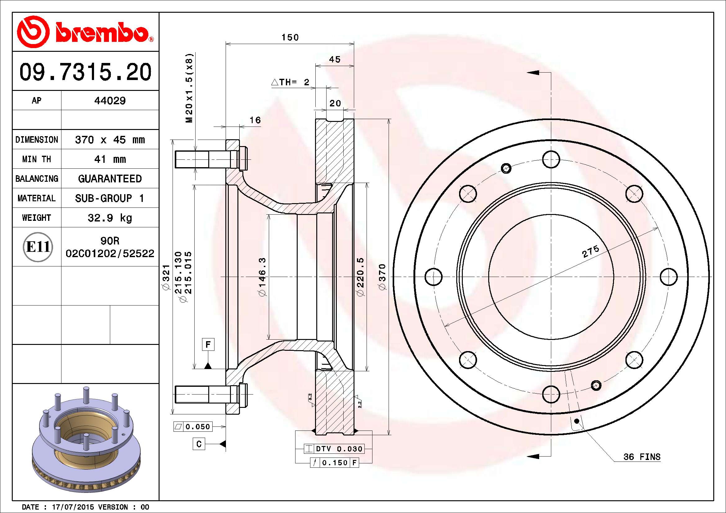 BREMBO Első féktárcsa 09.7315.20_BREMBO