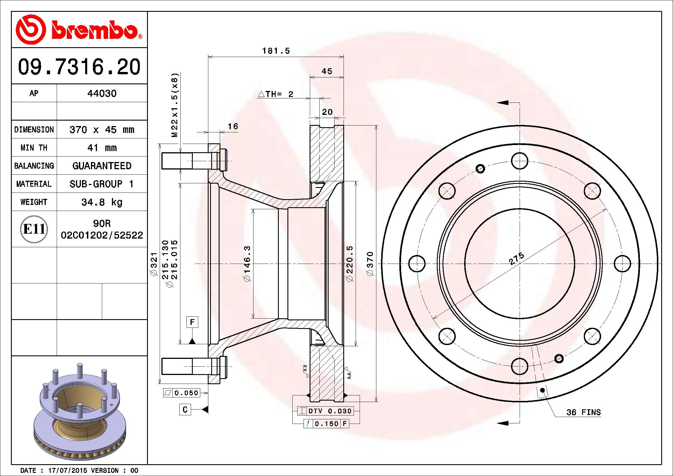 BREMBO Első féktárcsa 09.7316.20_BREMBO