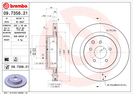 BREMBO Hátsó féktárcsa 09.7356.21_BREMBO