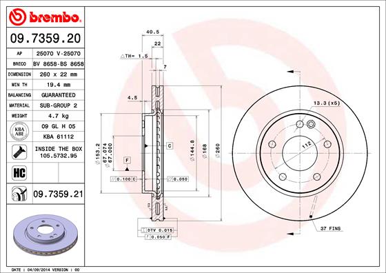 BREMBO Első féktárcsa 09.7359.21_BREMBO