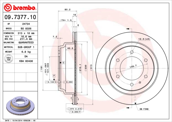 BREMBO Hátsó féktárcsa 09.7377.10_BREMBO