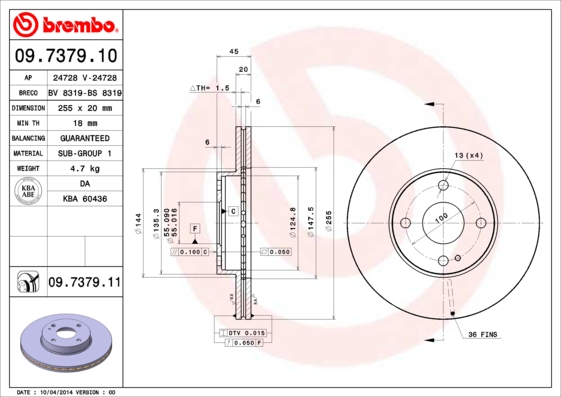 BREMBO Első féktárcsa 09.7379.11_BREMBO