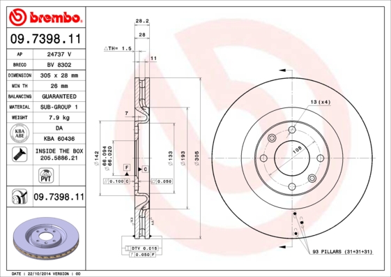 BREMBO Első féktárcsa 09.7398.11_BREMBO