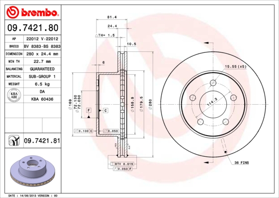 BREMBO Első féktárcsa 09.7421.81_BREMBO