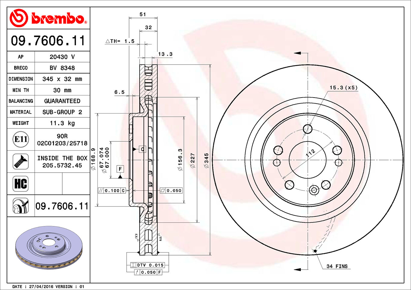 BREMBO Első féktárcsa 09.7606.11_BREMBO